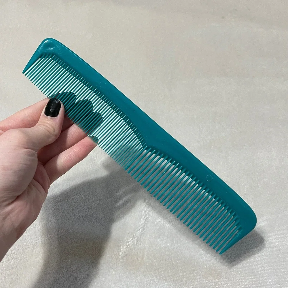 Vintage Green Teal Plastic Hair‎ Comb USA Wide Purse Pocket Unbreakable USED